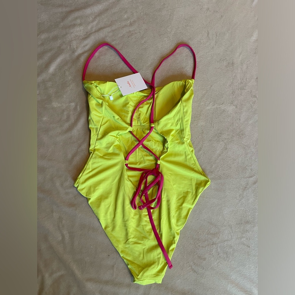 Andie Green and Pink One Piece Swimsuit with Criss-Cross Back